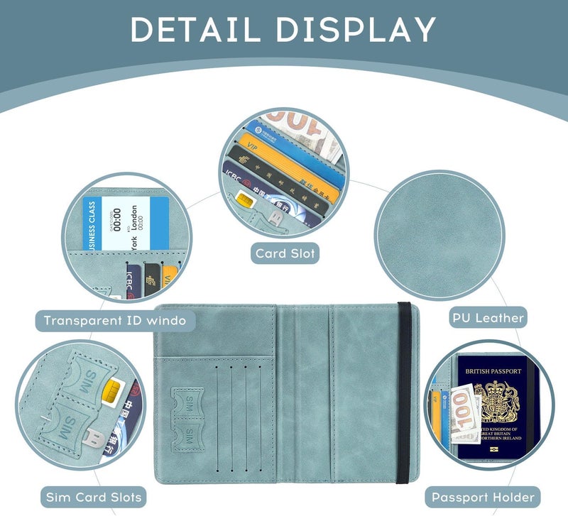 ILIYAH -Passport Cover-Passport Holder Travel Wallet-RFID Blocking Passport Case Travel Accessories Card Holder Wallet Unisex Travel Gifts(Blue) - Image 3